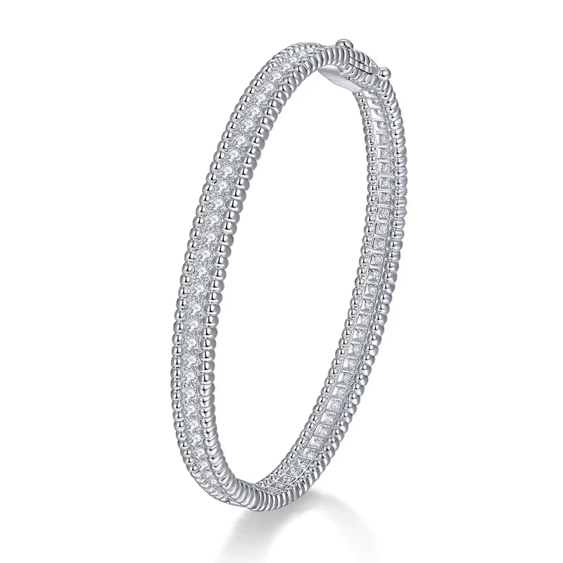 Custom Luxury 18K White Gold Plated 925 Sterling Silver VVS Moissanite Bracelet Bangle Exclusive Jewelry for Women